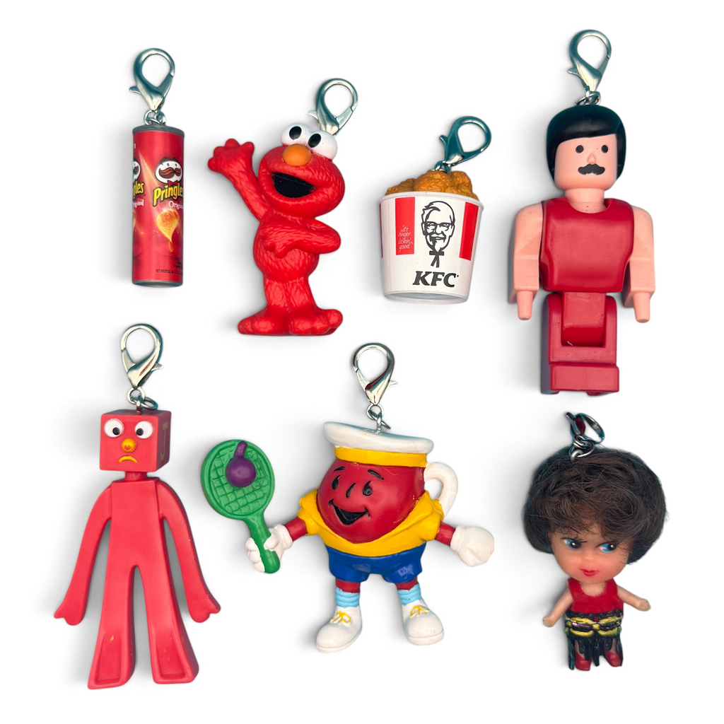 Vintage 1980s-Y2K Red Toy Bag Charm Keychain Collection