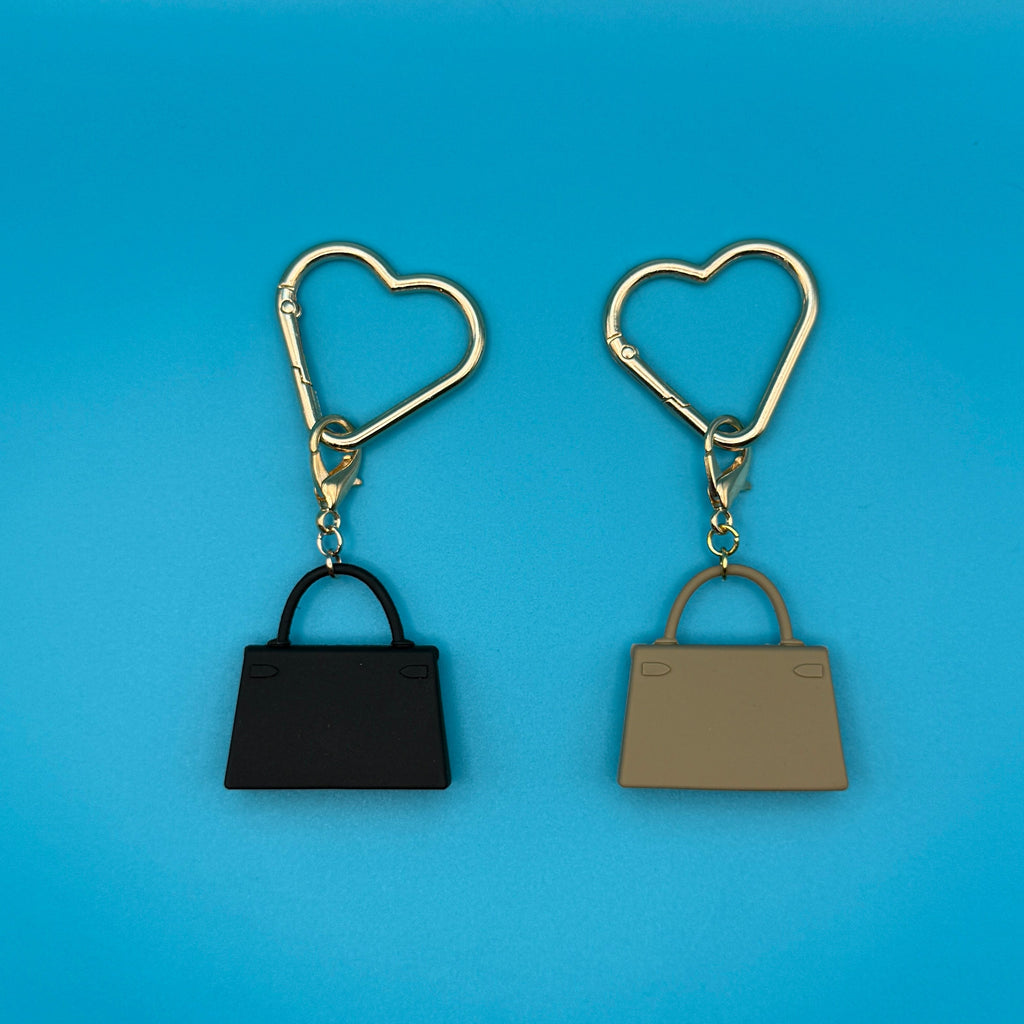 Mini Designer Handbag Trinket Charm + Gold Heart Carabiner