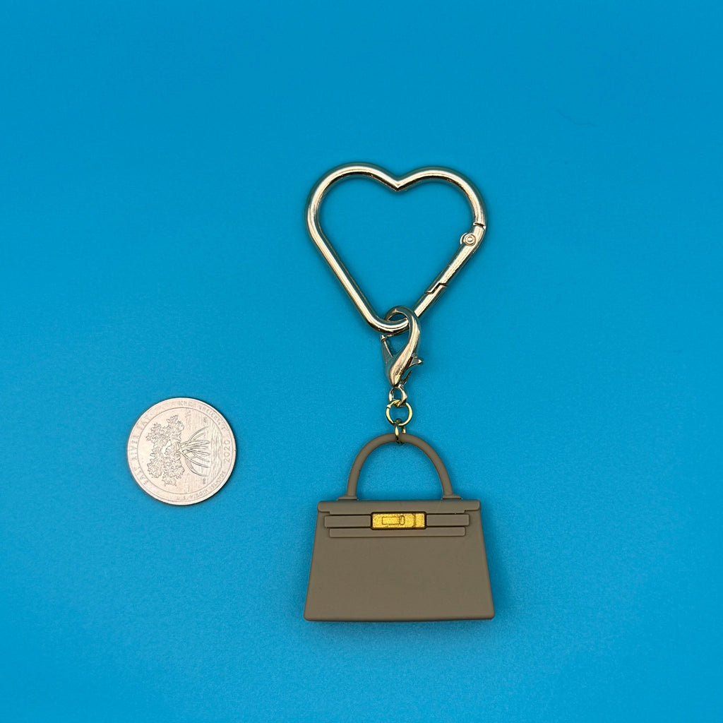 Mini Designer Handbag Trinket Charm + Gold Heart Carabiner