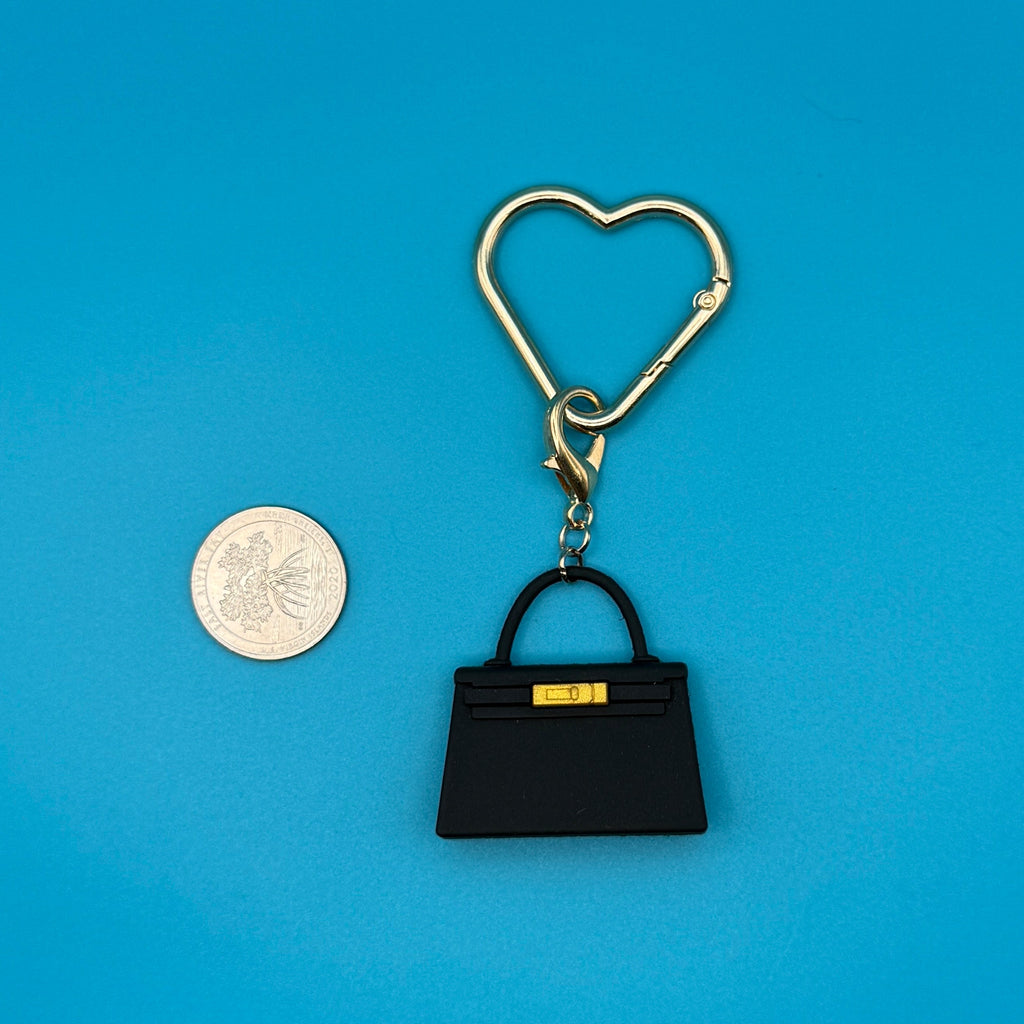 Mini Designer Handbag Trinket Charm + Gold Heart Carabiner
