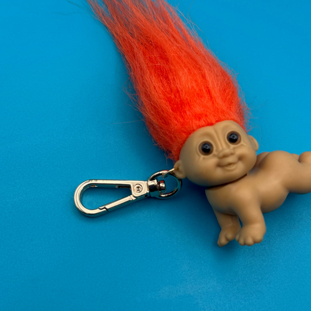RARE VTG Russ Baby Troll Doll Bag Charm: Gold Hardware