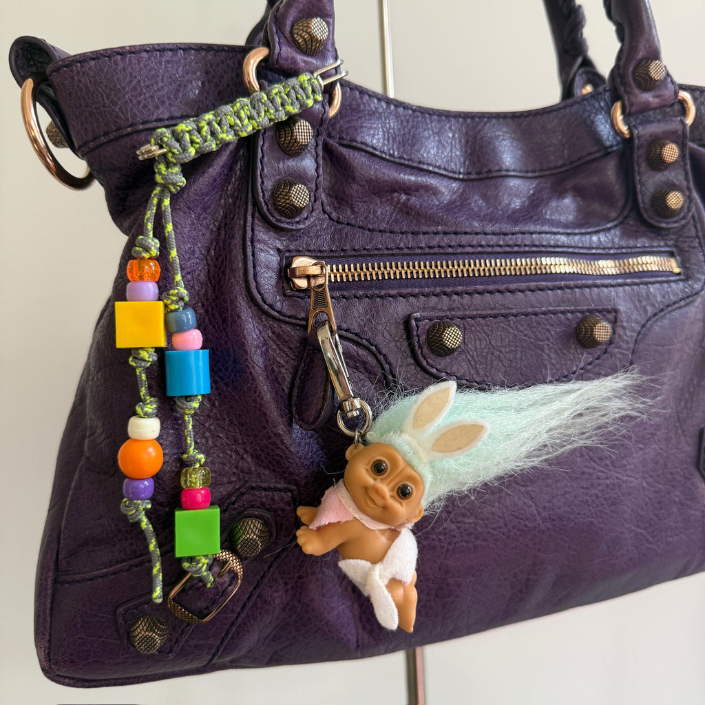 Vintage Troll Doll Bag Charm: Light Blue Hair Bunny Baby Troll