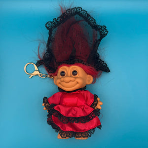 4'  Troll Doll  : Red Hair and Red Lacey Dress Troll -  vintage keychain vintage charms for bag nostalgia vintage keychains y2k collectible - Bag Crap