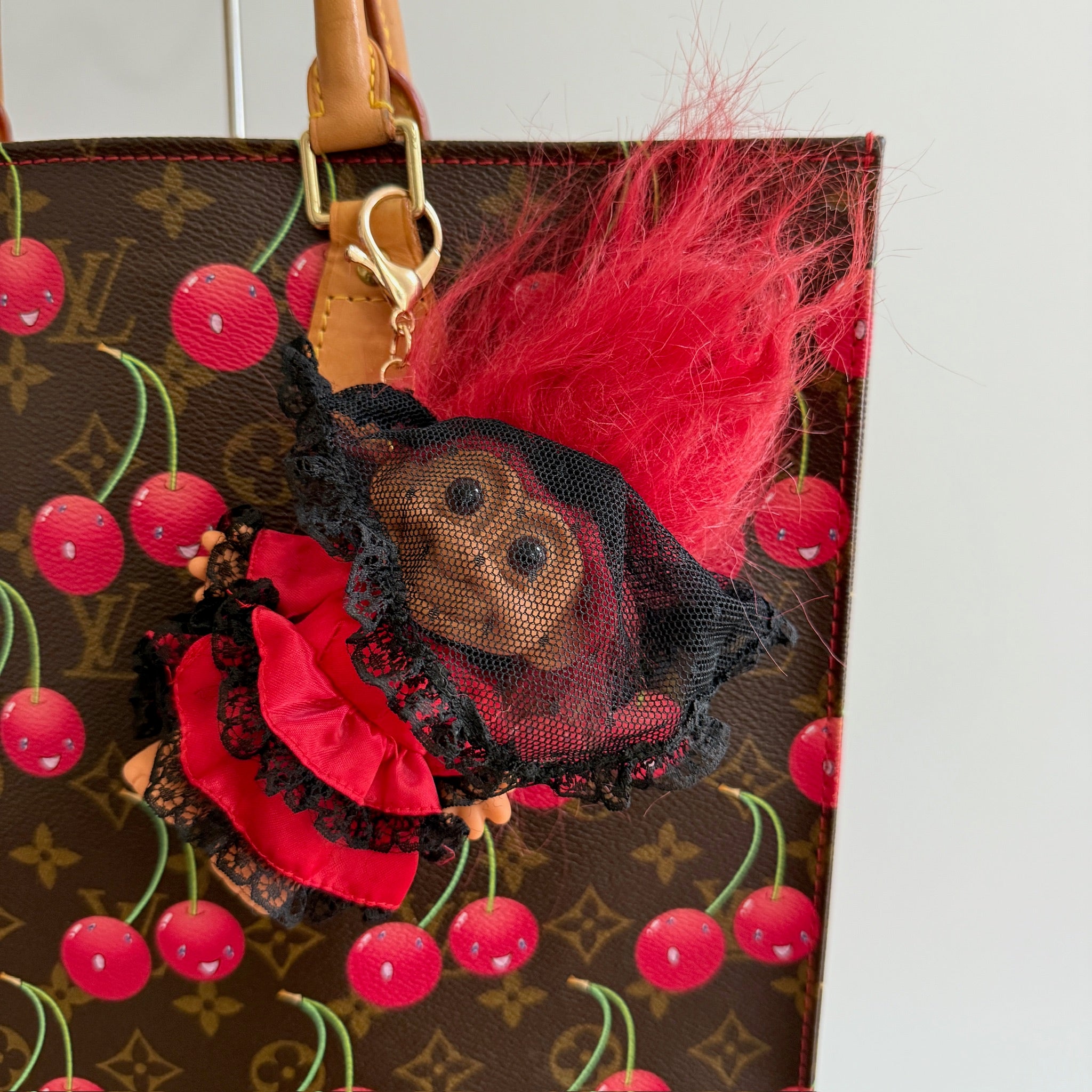Troll Doll  : Red Hair and Red Lacey Dress - troll charms troll keychains vintage keychain vintage charms for bag nostalgia vintage keychains y2k collectible - Bag Crap