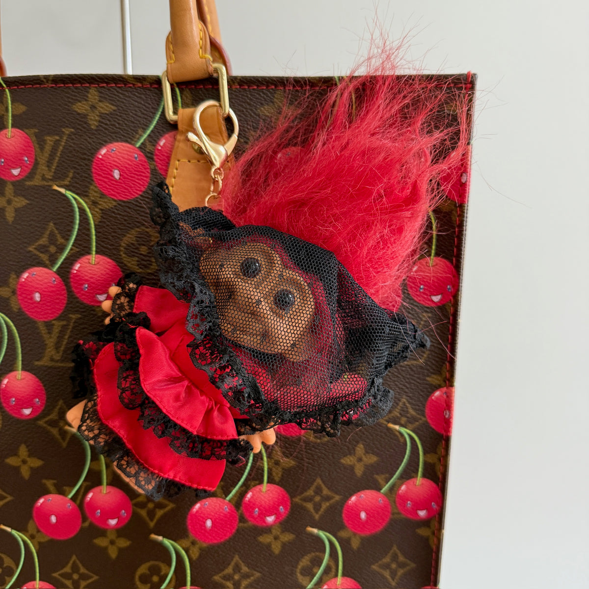 Troll Doll  : Red Hair and Red Lacey Dress - troll charms troll keychains vintage keychain vintage charms for bag nostalgia vintage keychains y2k collectible - Bag Crap