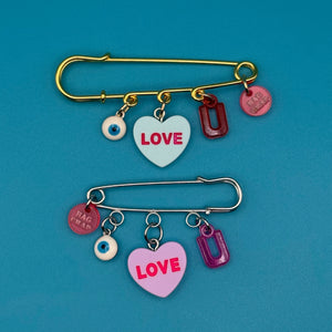 'Eye LOVE U' Safety Pin  s: Silver or Gold -  vintage keychain vintage charms for bag nostalgia vintage keychains y2k collectible - Bag Crap