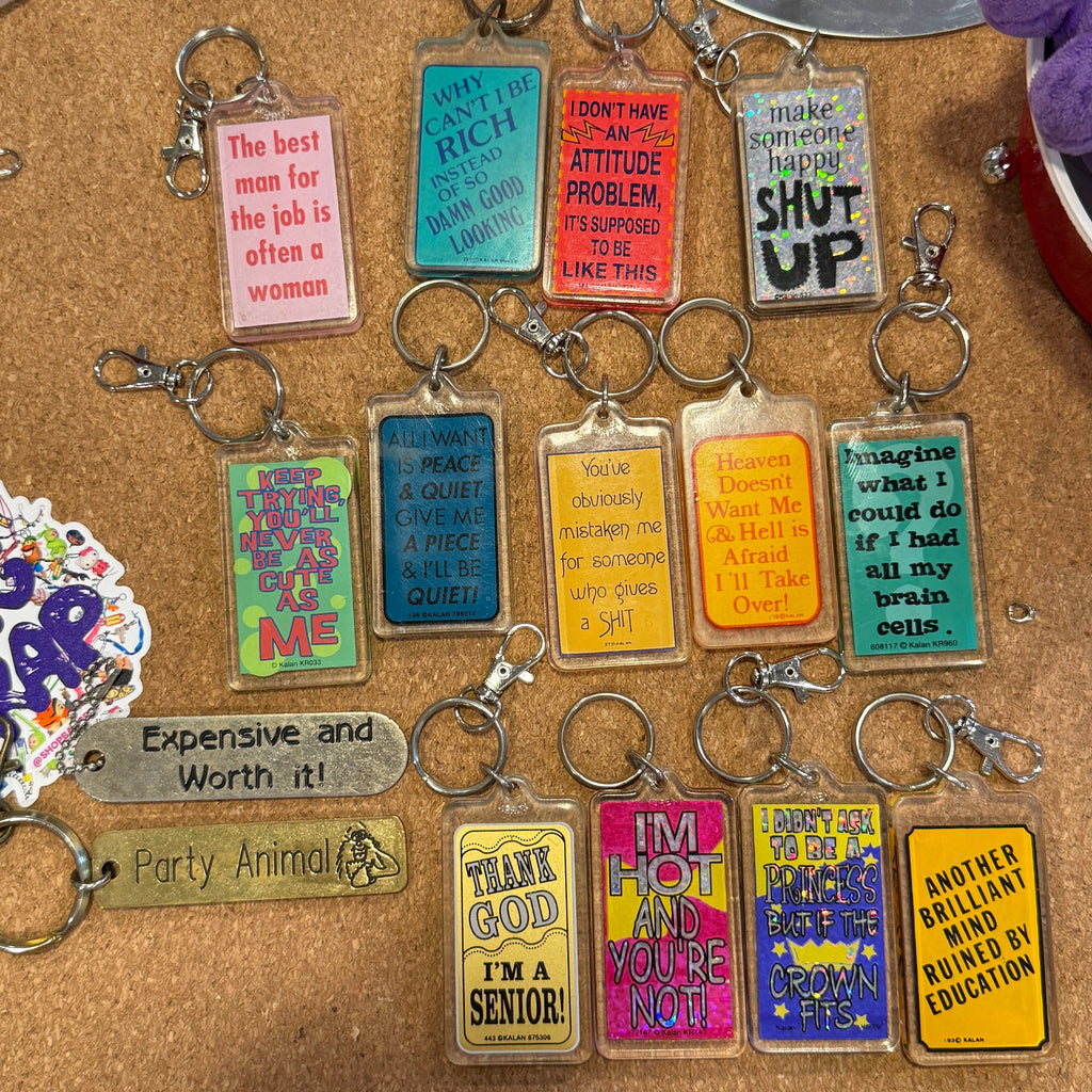 Vintage Y2K Novelty Funny Phrase Keychains: You Pick