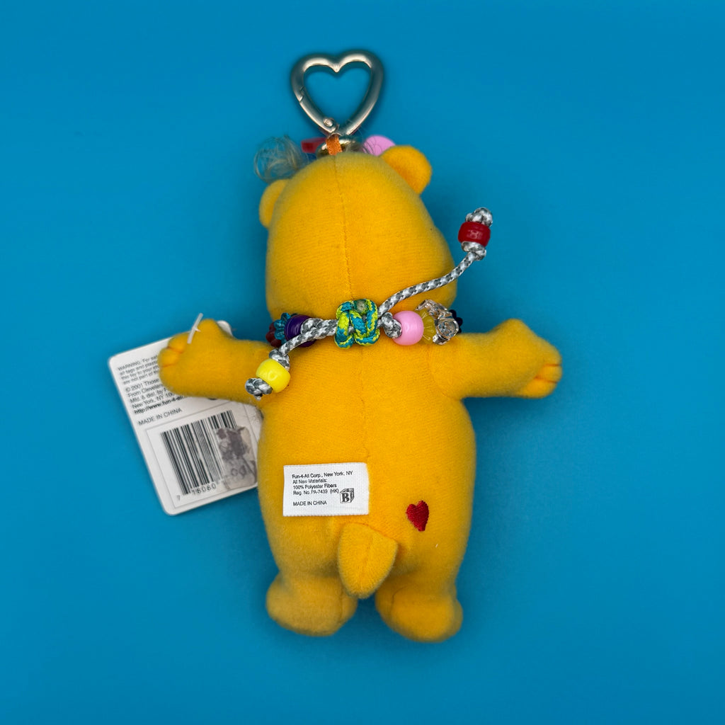 Vintage Tenderheart Care Bear Plush Bag Charm with Beaded Charm Necklace
