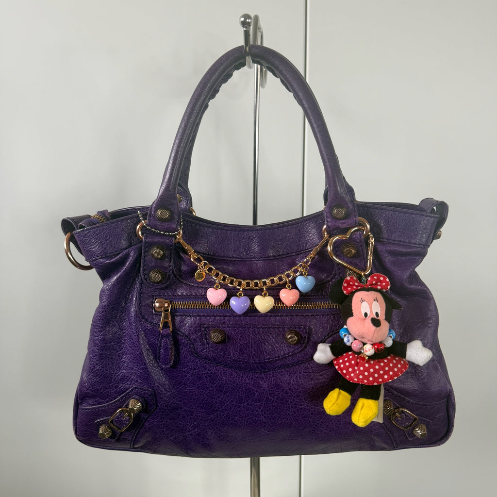 Vintage Minnie Mouse Plush Bag Charm with Beaded Charm Necklace