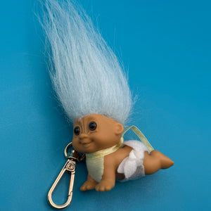 Troll Doll  : White Hair Baby Troll With Gold Hardware - troll charms troll keychains vintage keychain vintage charms for bag nostalgia vintage keychains y2k collectible - Bag Crap