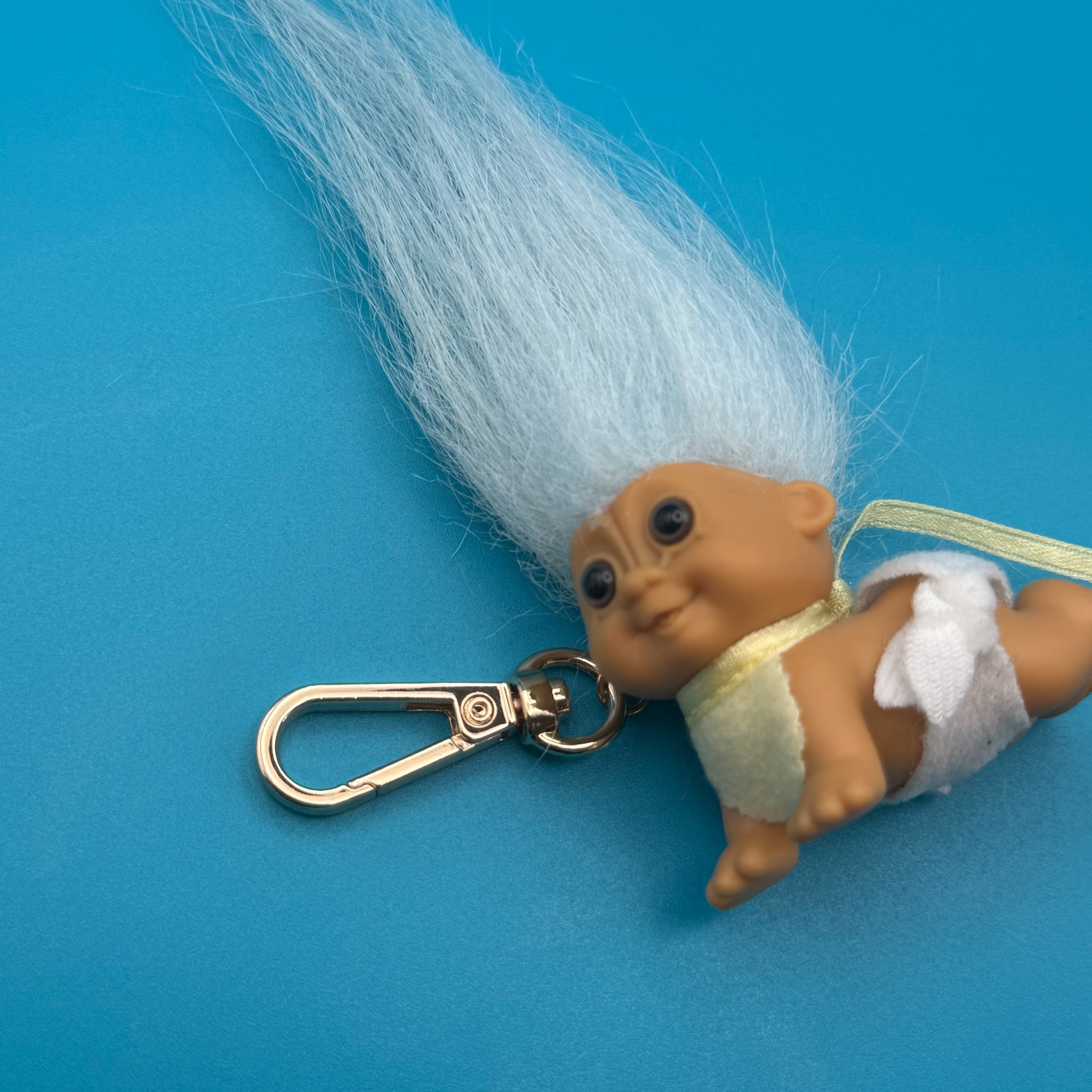 Troll Doll  : White Hair Baby Troll With Gold Hardware - troll charms troll keychains vintage keychain vintage charms for bag nostalgia vintage keychains y2k collectible - Bag Crap