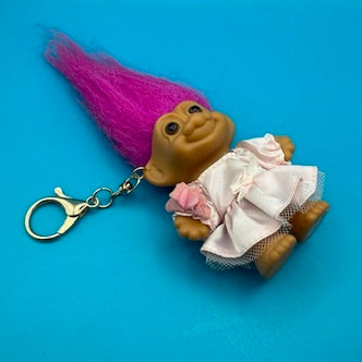 4' VTG Troll Doll  : Magenta Hair, Gold Hardware - troll charms troll keychains vintage keychain vintage charms for bag nostalgia vintage keychains y2k collectible - Bag Crap