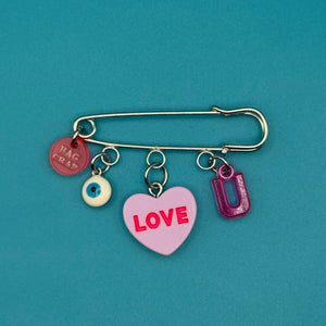 'Eye LOVE U' Safety Pin  s: Silver or Gold -  vintage keychain vintage charms for bag nostalgia vintage keychains y2k collectible - Bag Crap