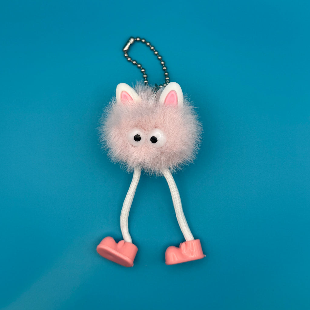 Cat Ear Furry Pom Pom Bag Charms - Light Pink