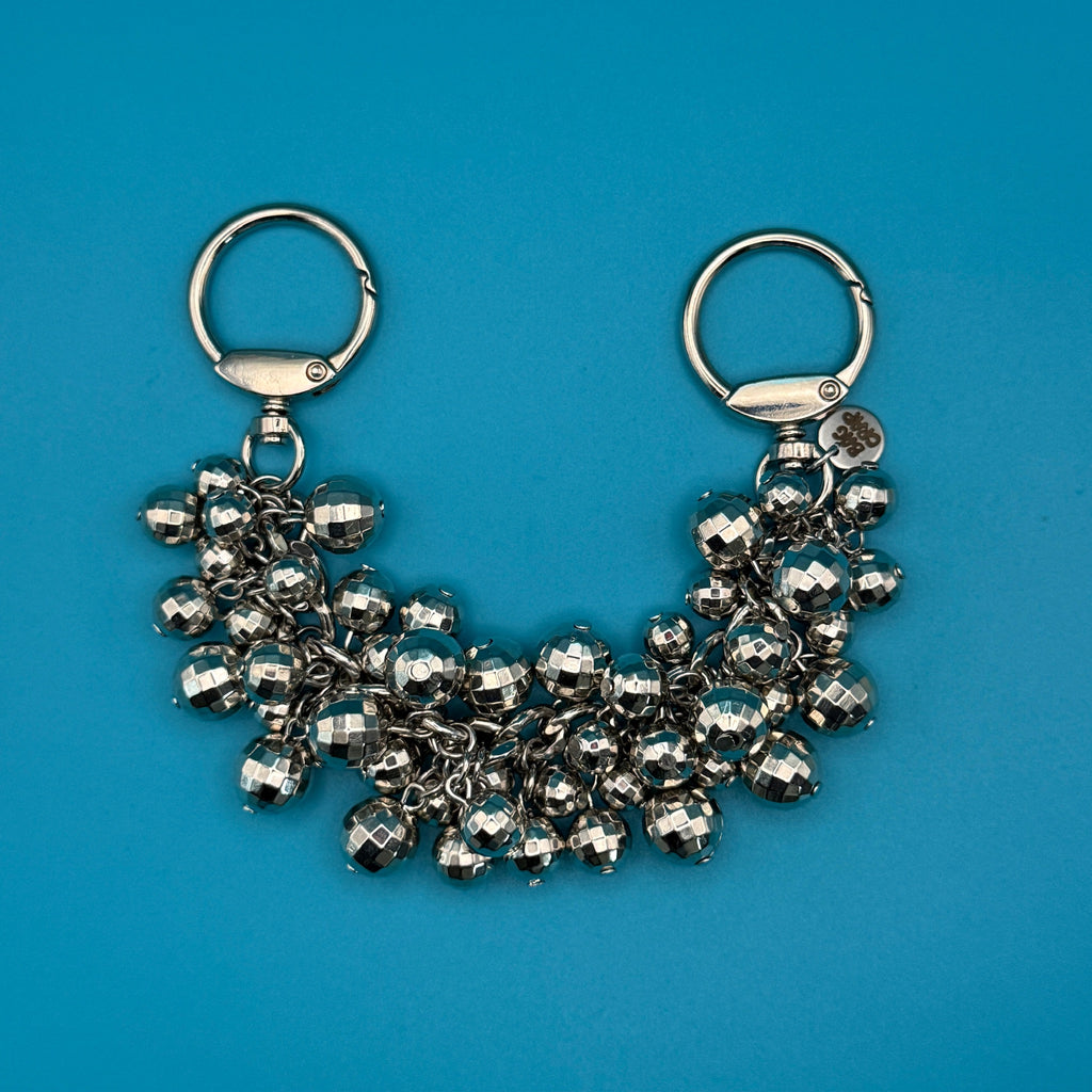 Handcrafted Disco Ball Silver Bag Charm Chain