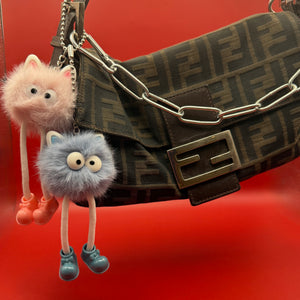 Cat Ear Furry Pom Pom  s -  vintage keychain vintage charms for bag nostalgia vintage keychains y2k collectible - Bag Crap