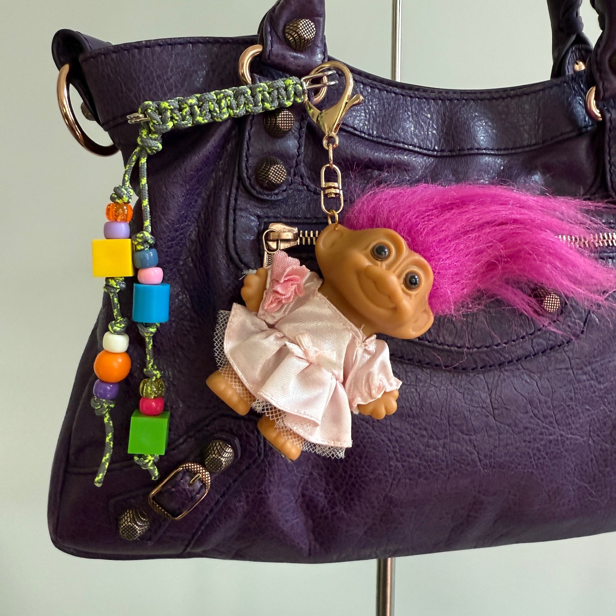 4' VTG Troll Doll  : Magenta Hair, Gold Hardware - troll charms troll keychains vintage keychain vintage charms for bag nostalgia vintage keychains y2k collectible - Bag Crap