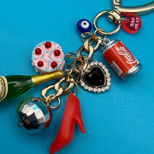 4.5' GOLD BAG CHARM CHAIN- CHAMPS & CAKE - vintage bag charm chains silver nostalgia vintage y2k vintage keychain vintage charms for bag nostalgia vintage keychains y2k collectible - Bag Crap