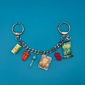 90s Barbie Chicken Dinner Silver   Chain - vintage bag charm chains silver nostalgia vintage y2k vintage keychain vintage charms for bag nostalgia vintage keychains y2k collectible - Bag Crap