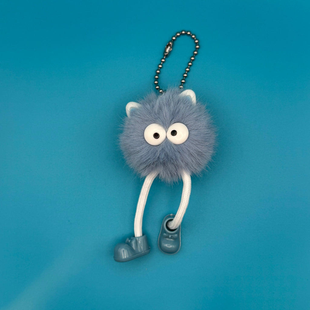 Cat Ear Furry Pom Pom Bag Charms - Light Blue
