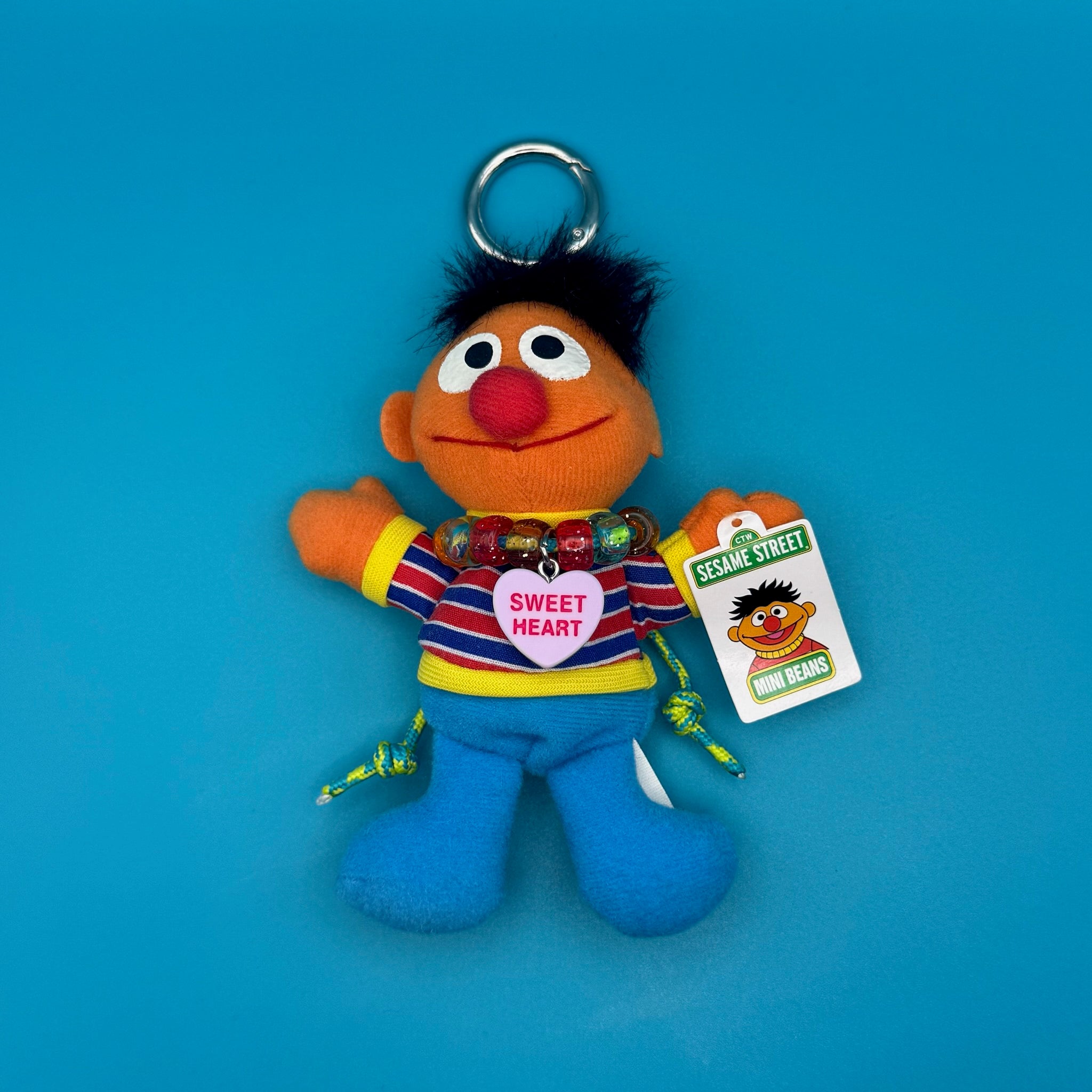 Mini Beans Sesame Street Ernie Plush   with 'Sweet Heart'  Necklace -  vintage keychain vintage charms for bag nostalgia vintage keychains y2k collectible - Bag Crap
