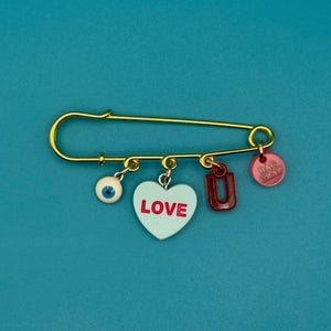 'Eye LOVE U' Safety Pin  s: Silver or Gold -  vintage keychain vintage charms for bag nostalgia vintage keychains y2k collectible - Bag Crap