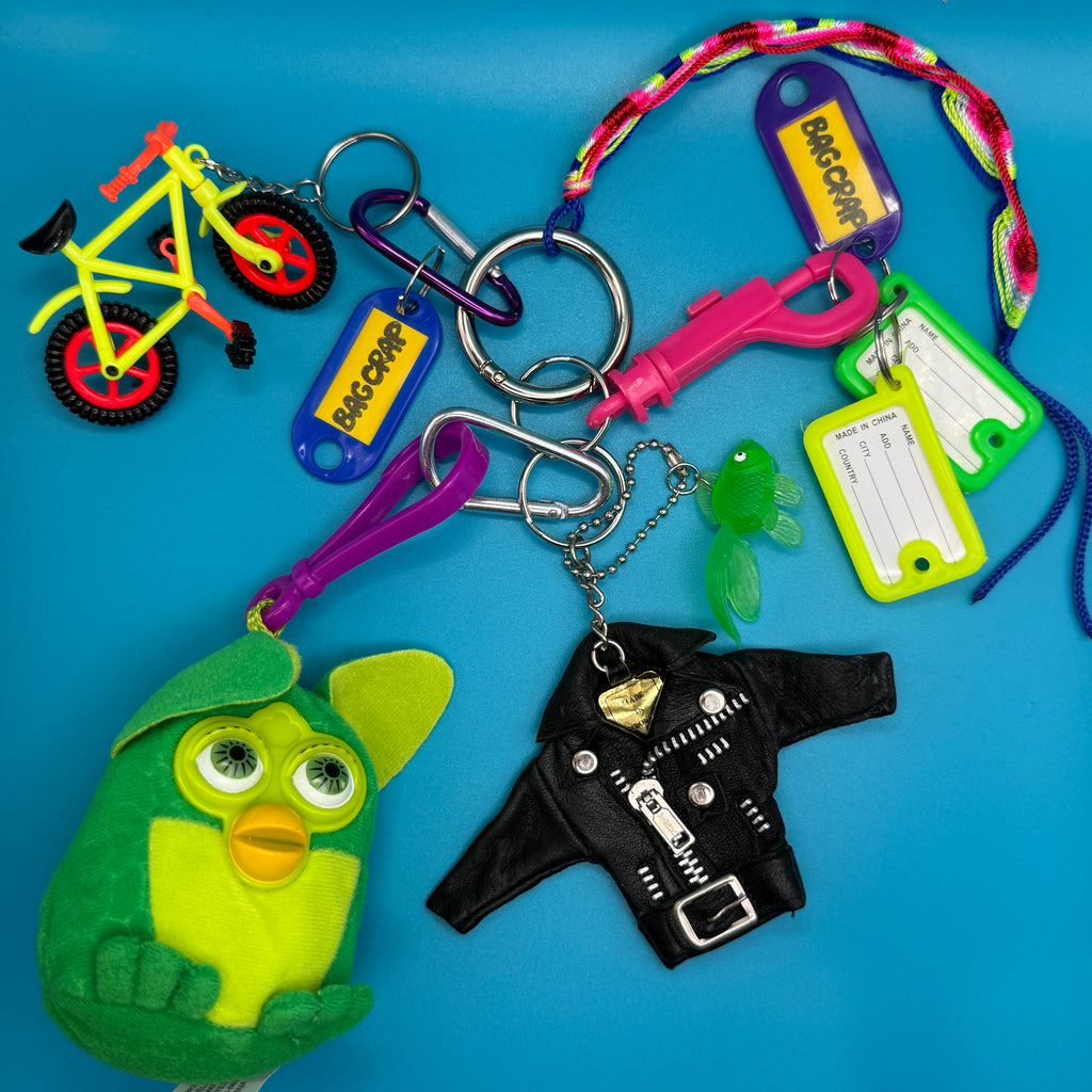 Vintage Green Furby Bicycle Moto Jacket Bag Charm Pack