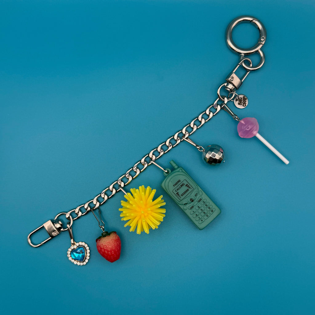 Vintage Mini Phone and Strawberry Charm Chain