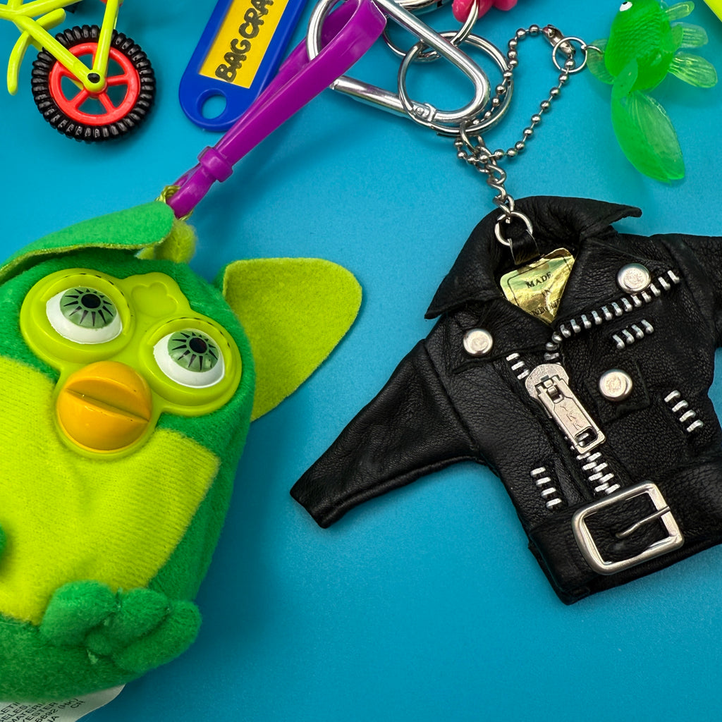 Vintage Green Furby Bicycle Moto Jacket Bag Charm Pack
