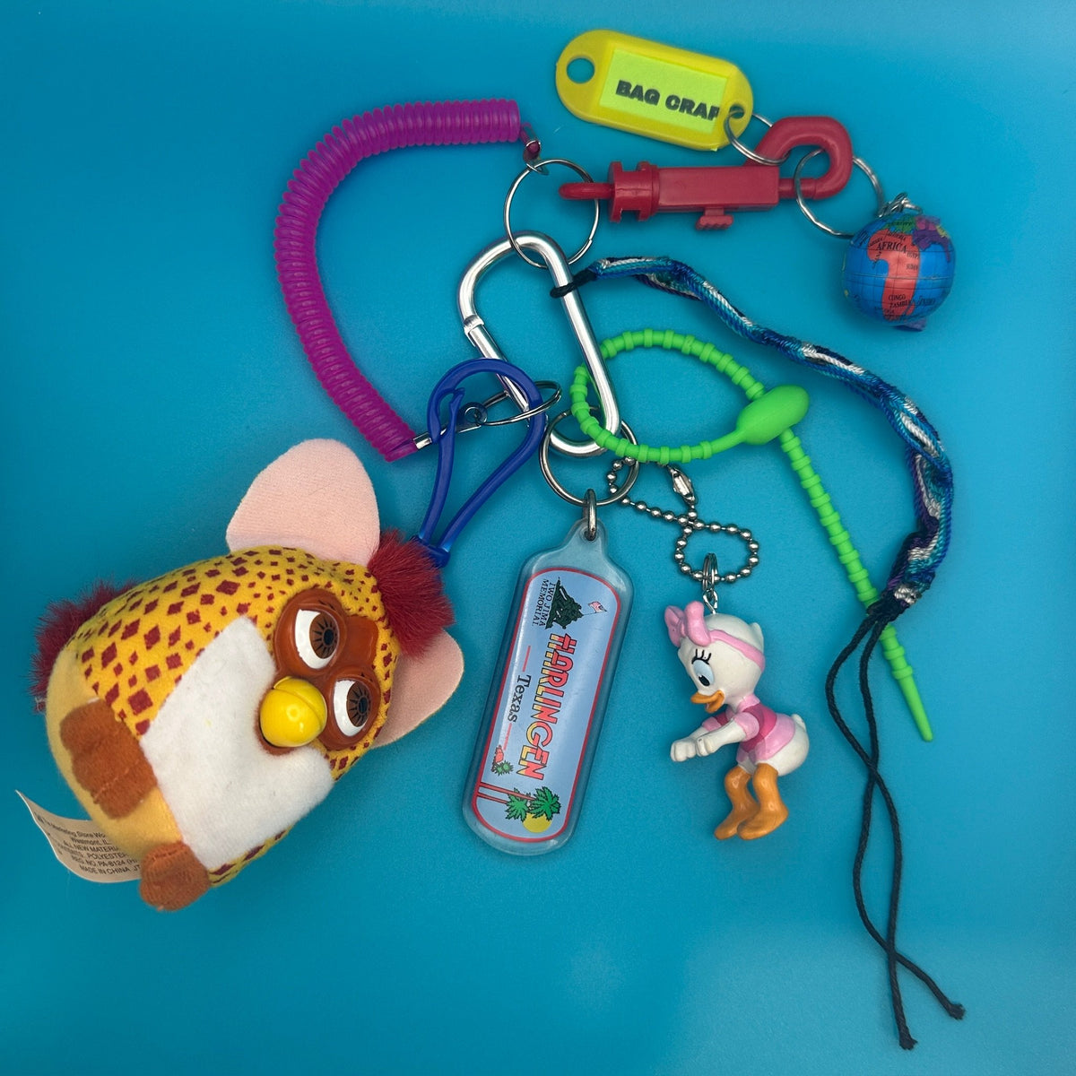 Y2k Yellow Furby Daisy Duck Texas    &  Pack -  vintage keychain vintage charms for bag nostalgia vintage keychains y2k collectible - Bag Crap