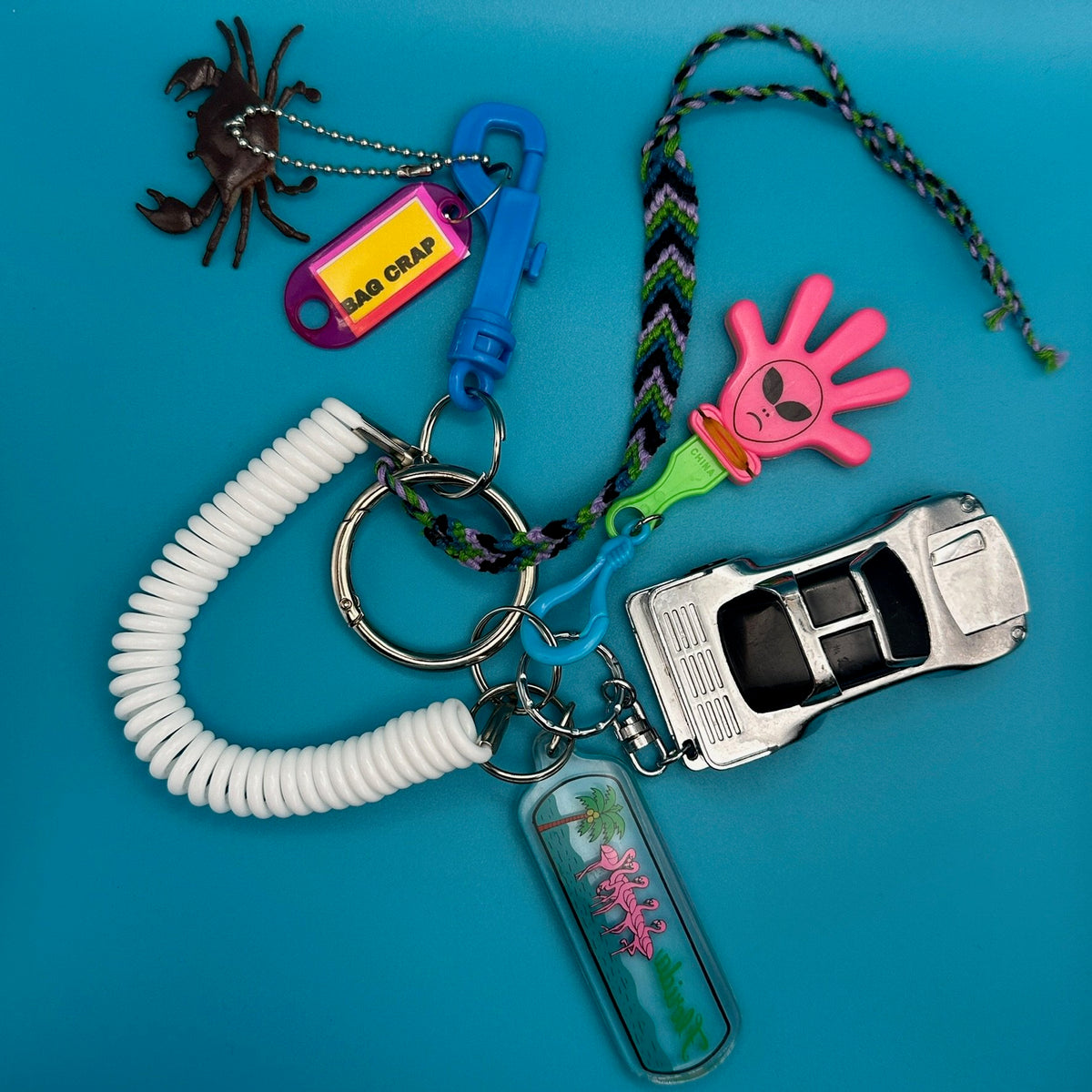 Silver Car Florida Crab    &  Pack -  vintage keychain vintage charms for bag nostalgia vintage keychains y2k collectible - Bag Crap