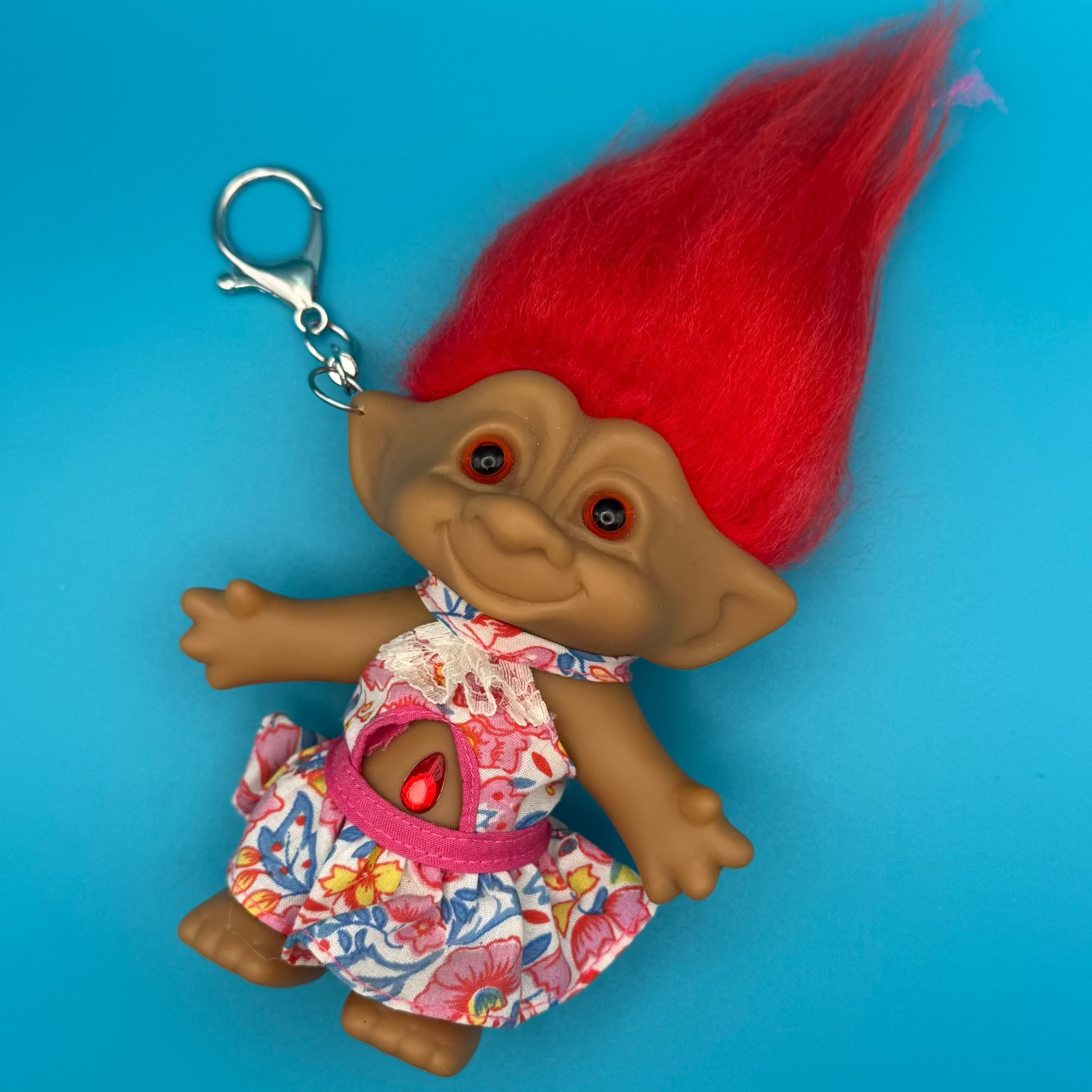 4'  Troll Doll  : Floral Troll with Red Hair - troll charms troll keychains vintage keychain vintage charms for bag nostalgia vintage keychains y2k collectible - Bag Crap
