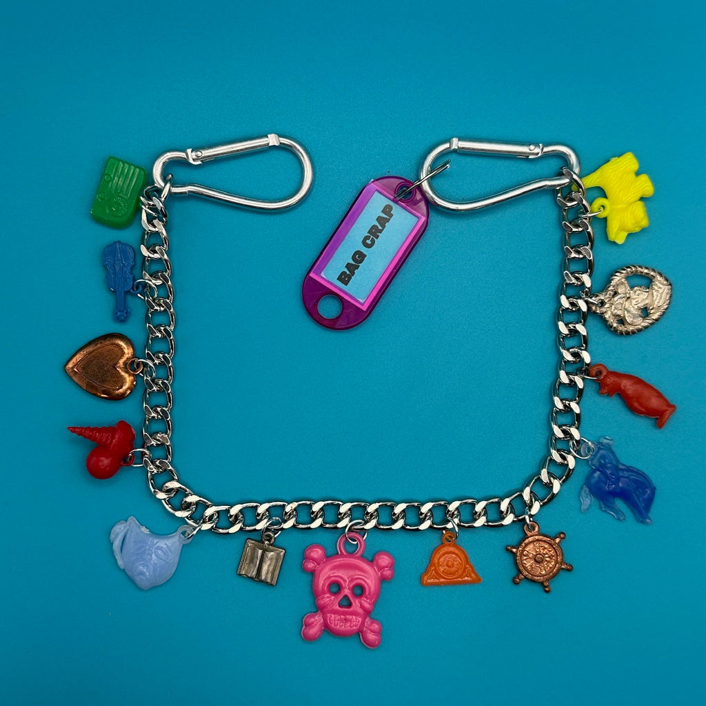 Vintage Cracker Jack Lucky Charm Chain: Pink Skull Yellow Dog