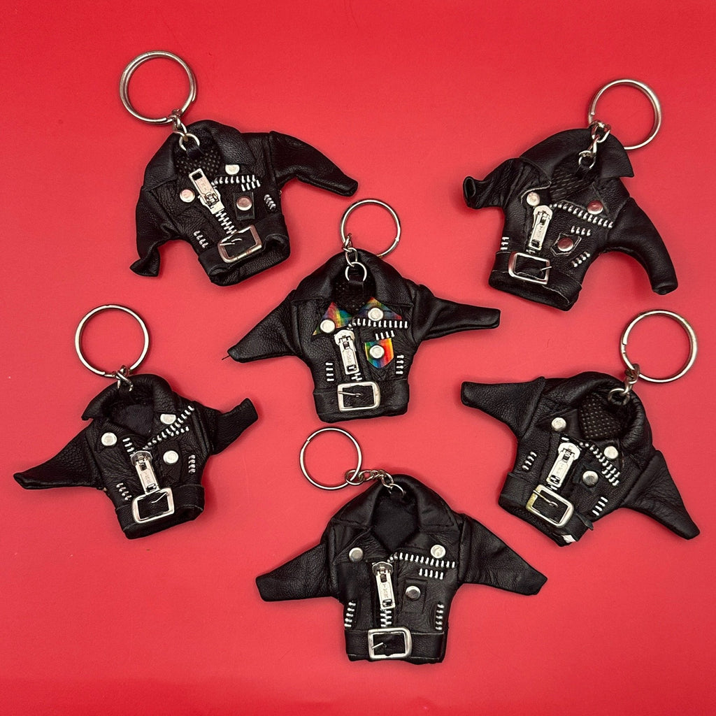 Vintage Graphic Print Leather Jacket Keychains