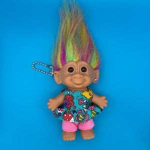 4'  90s Troll Doll  : Floral Troll with Rainbow Hair -  vintage keychain vintage charms for bag nostalgia vintage keychains y2k collectible - Bag Crap