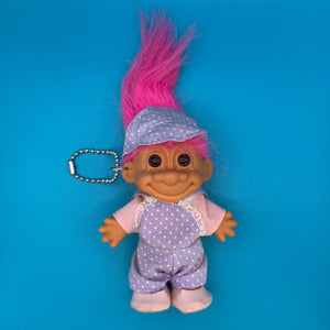 4'  Troll Doll  : Polka Dot Overalls with Pink Hair - troll charms troll keychains vintage keychain vintage charms for bag nostalgia vintage keychains y2k collectible - Bag Crap