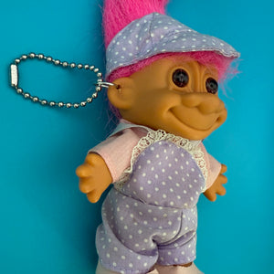 4'  Troll Doll  : Polka Dot Overalls with Pink Hair - troll charms troll keychains vintage keychain vintage charms for bag nostalgia vintage keychains y2k collectible - Bag Crap
