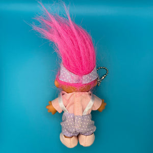 4'  Troll Doll  : Polka Dot Overalls with Pink Hair - troll charms troll keychains vintage keychain vintage charms for bag nostalgia vintage keychains y2k collectible - Bag Crap