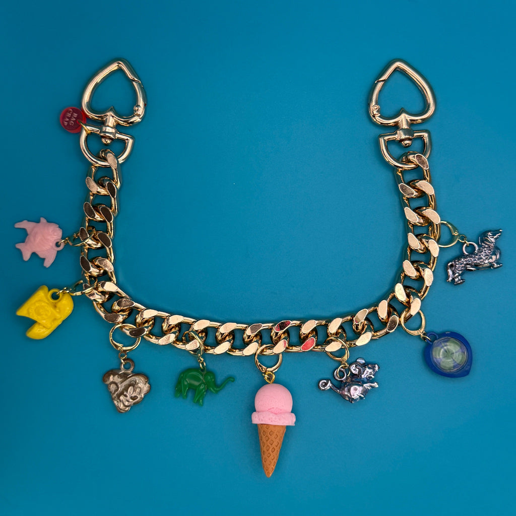 Vintage Lucky Clover 18k Gold Bag Charm Chain