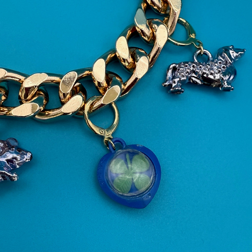 Vintage Lucky Clover 18k Gold Bag Charm Chain