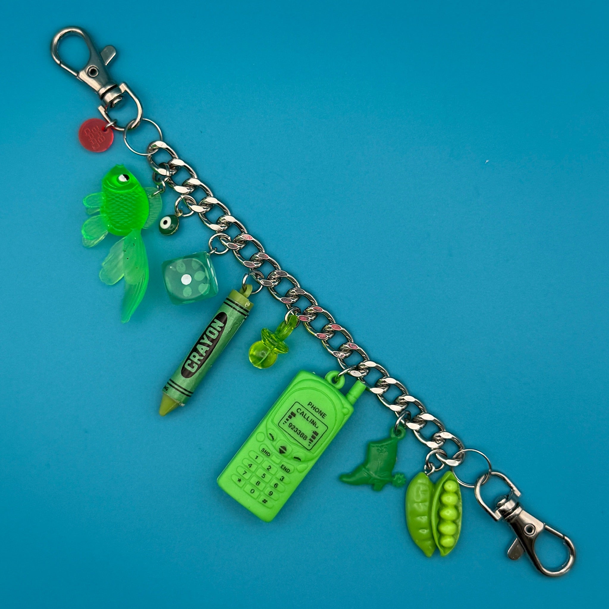 Green Trinket  Chain - vintage bag charm chains silver nostalgia vintage y2k vintage keychain vintage charms for bag nostalgia vintage keychains y2k collectible - Bag Crap
