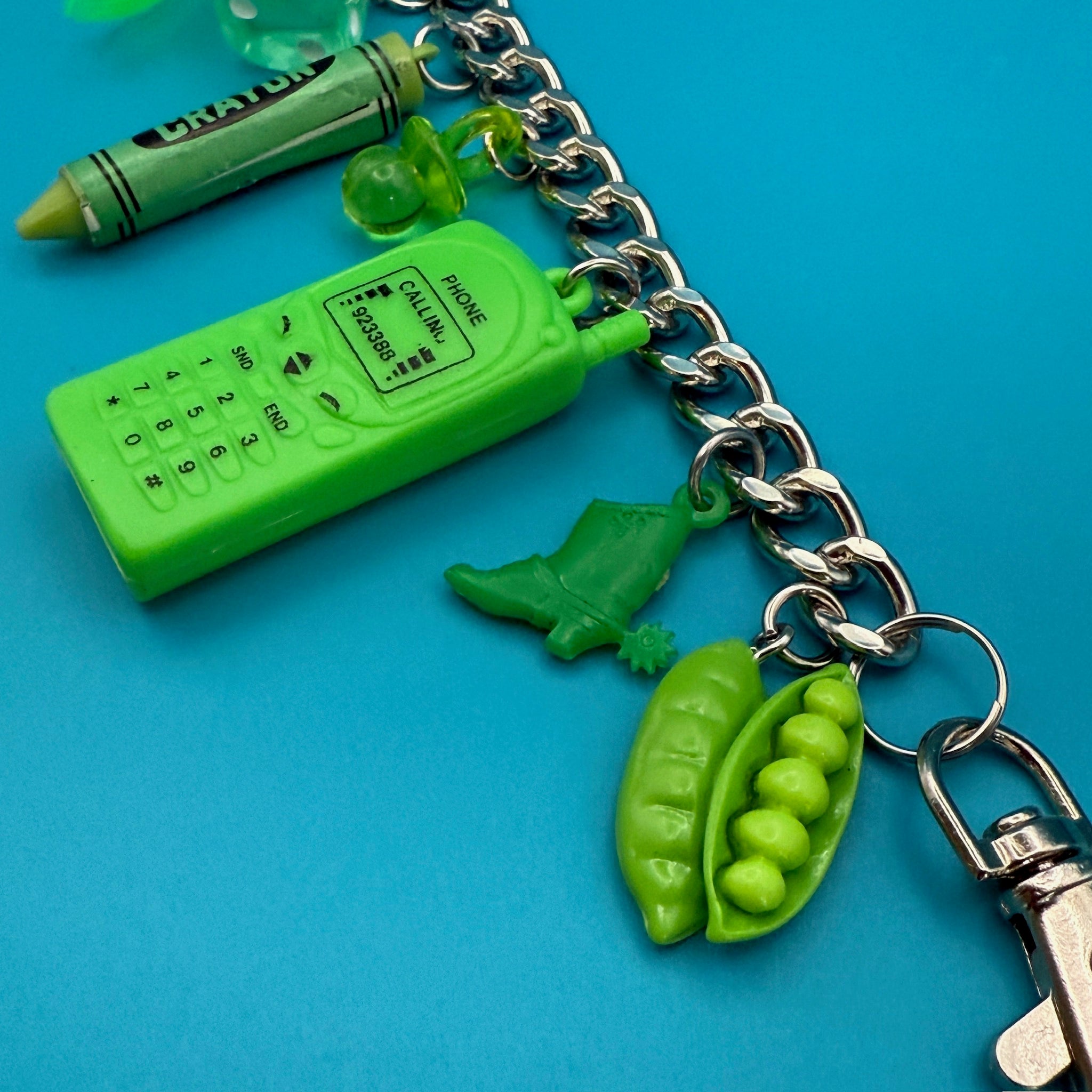Green Trinket  Chain - vintage bag charm chains silver nostalgia vintage y2k vintage keychain vintage charms for bag nostalgia vintage keychains y2k collectible - Bag Crap