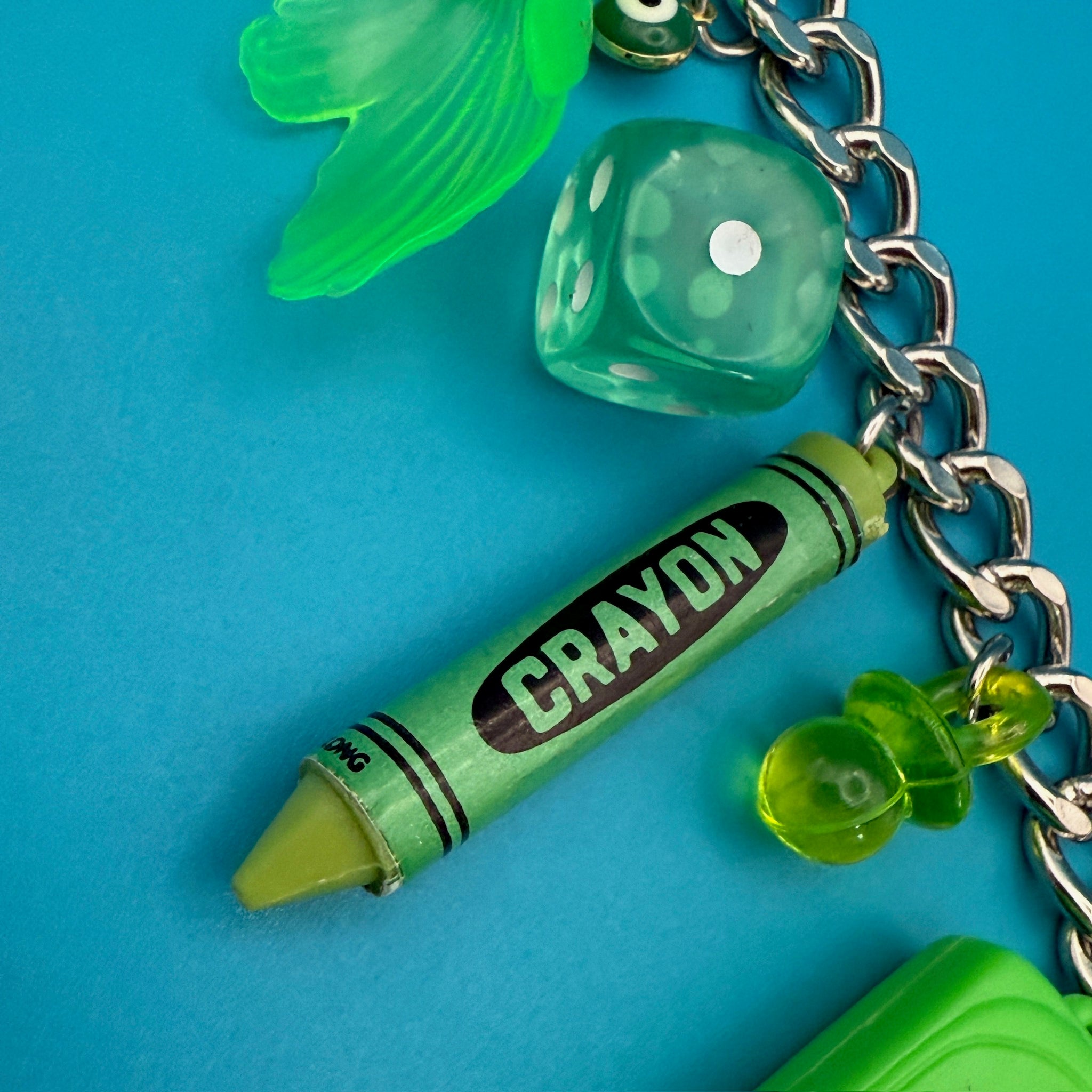 Green Trinket  Chain - vintage bag charm chains silver nostalgia vintage y2k vintage keychain vintage charms for bag nostalgia vintage keychains y2k collectible - Bag Crap