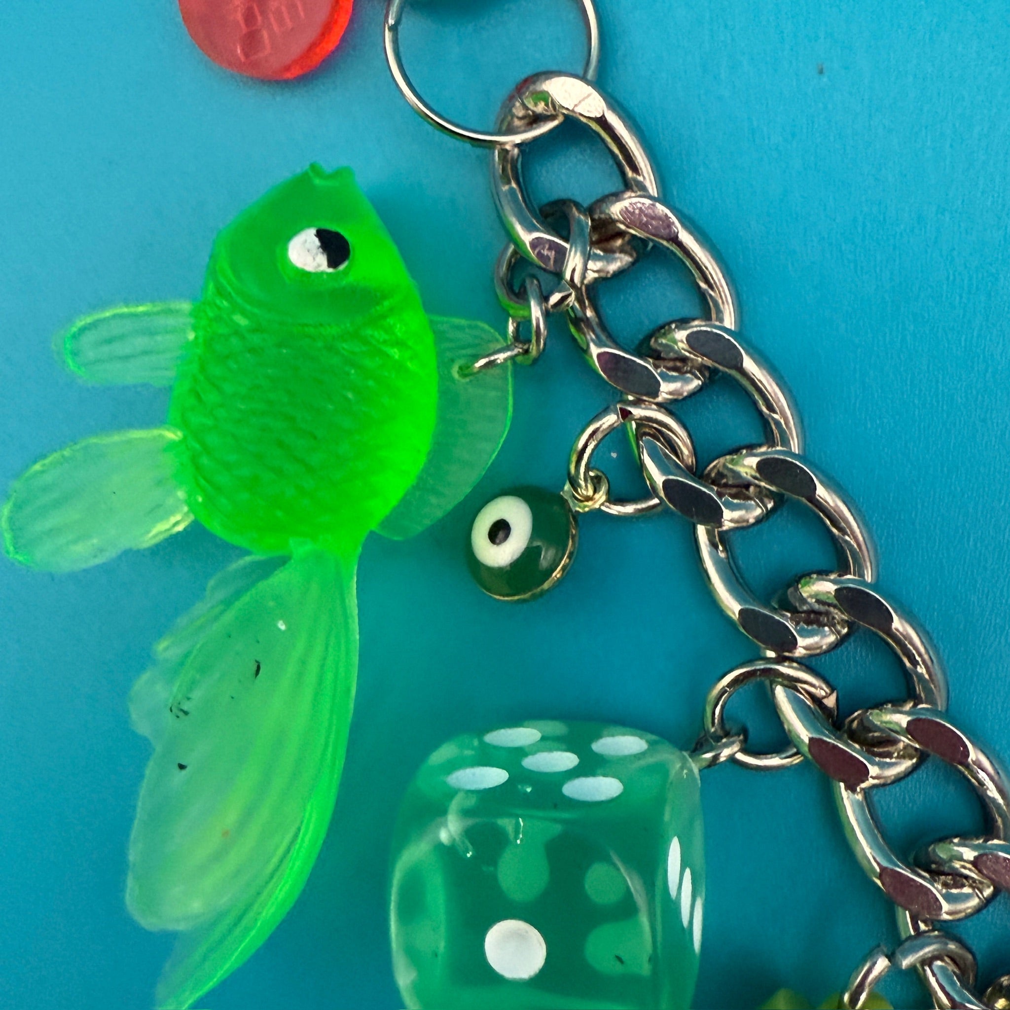 Green Trinket  Chain - vintage bag charm chains silver nostalgia vintage y2k vintage keychain vintage charms for bag nostalgia vintage keychains y2k collectible - Bag Crap