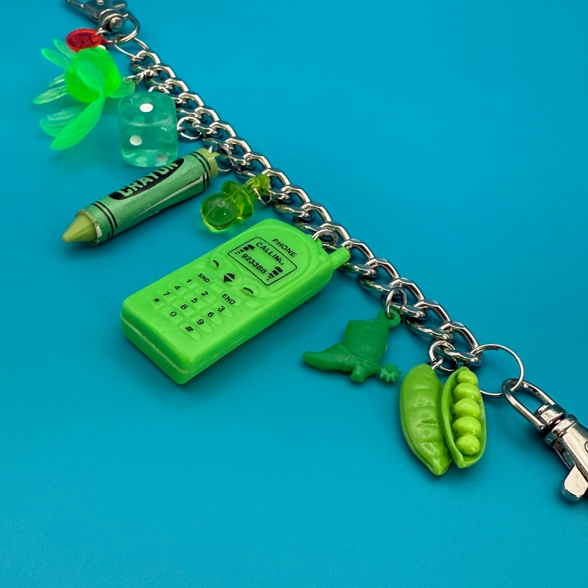 Green Trinket  Chain - vintage bag charm chains silver nostalgia vintage y2k vintage keychain vintage charms for bag nostalgia vintage keychains y2k collectible - Bag Crap
