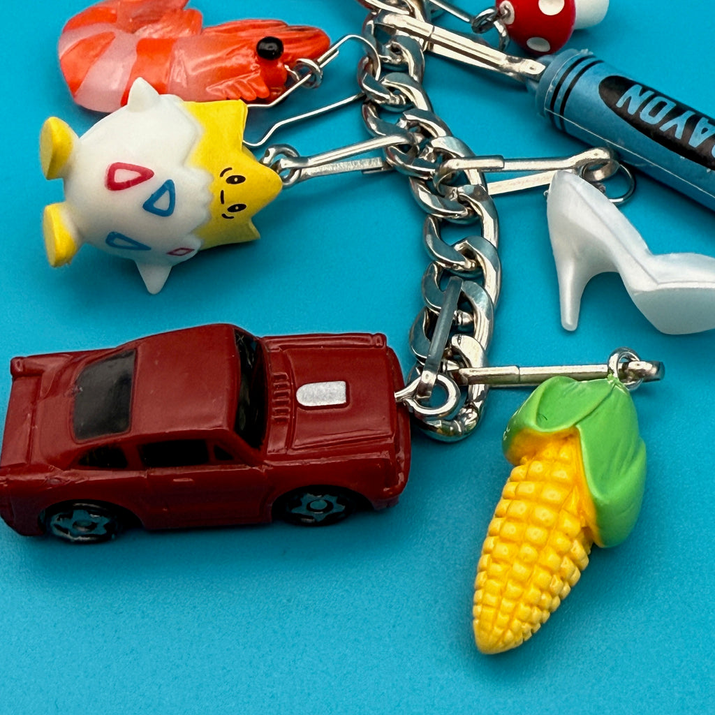 Vintage Shrimp & Corn Silver Bag Charm Chain