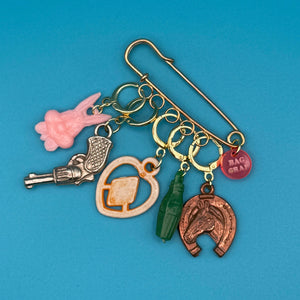 18k Gold Plated Trinket Safety Pin -  vintage keychain vintage charms for bag nostalgia vintage keychains y2k collectible - Bag Crap