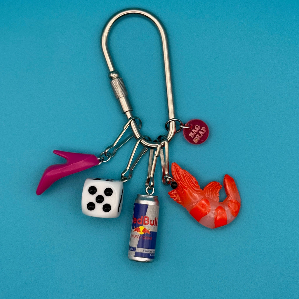Vintage Shrimp & Redbull Trinket Carabiner Bag Charm
