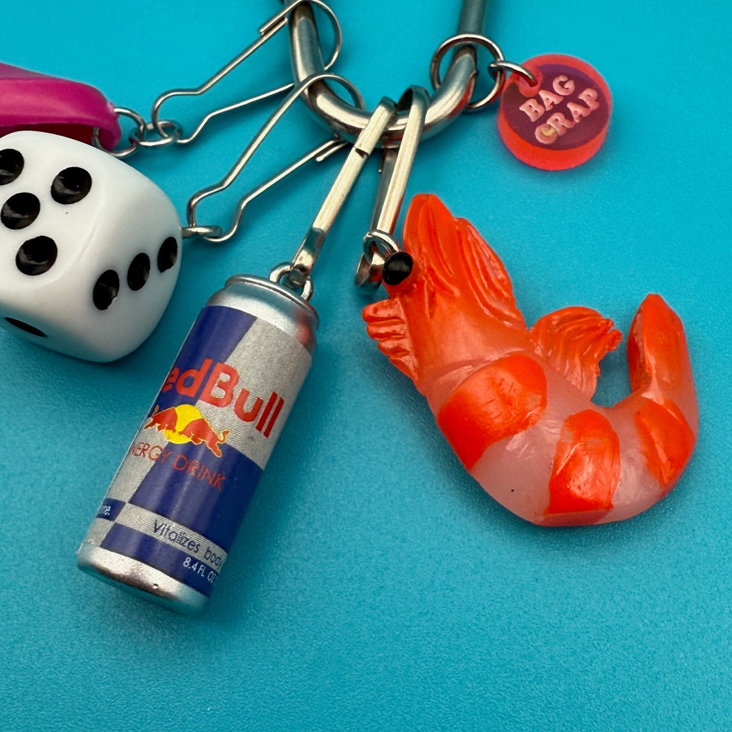 Vintage Shrimp & Redbull Trinket Carabiner Bag Charm