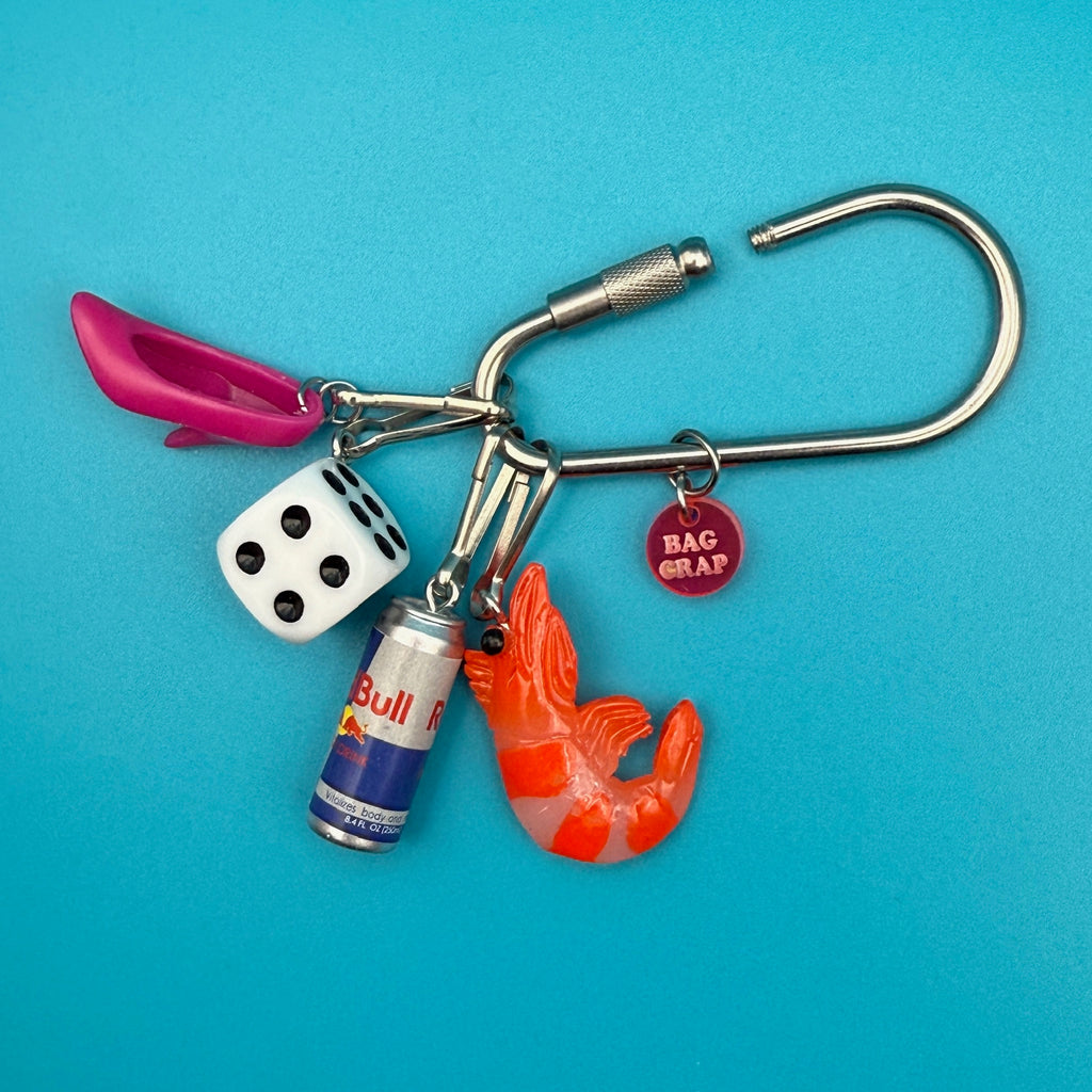 Vintage Shrimp & Redbull Trinket Carabiner Bag Charm